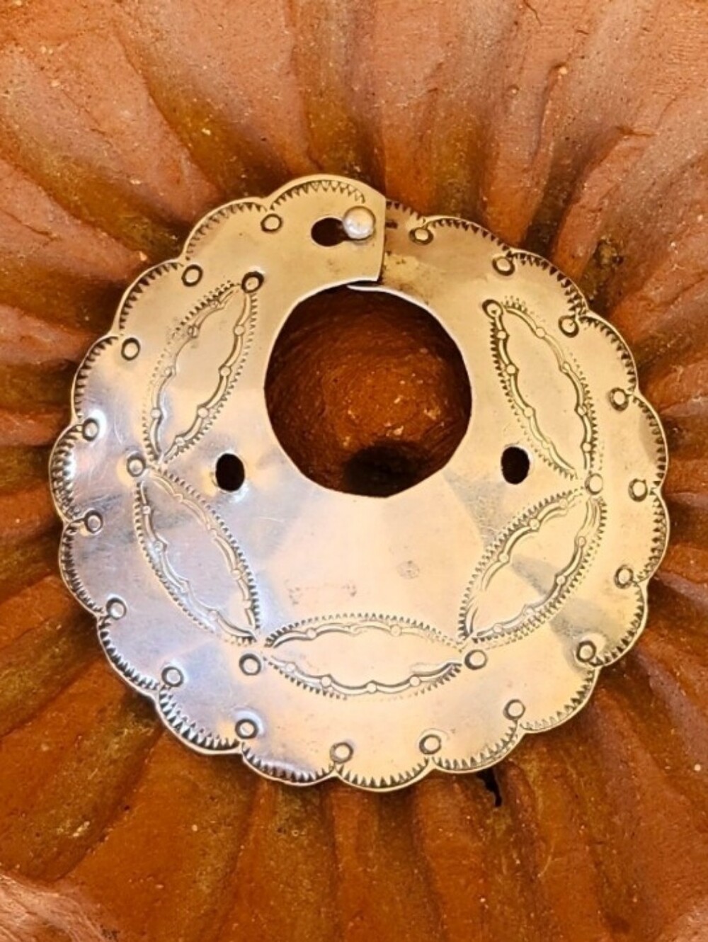 Vintage Native American Sterling Silver Ponytail Hair Holder Scalloped Stamped